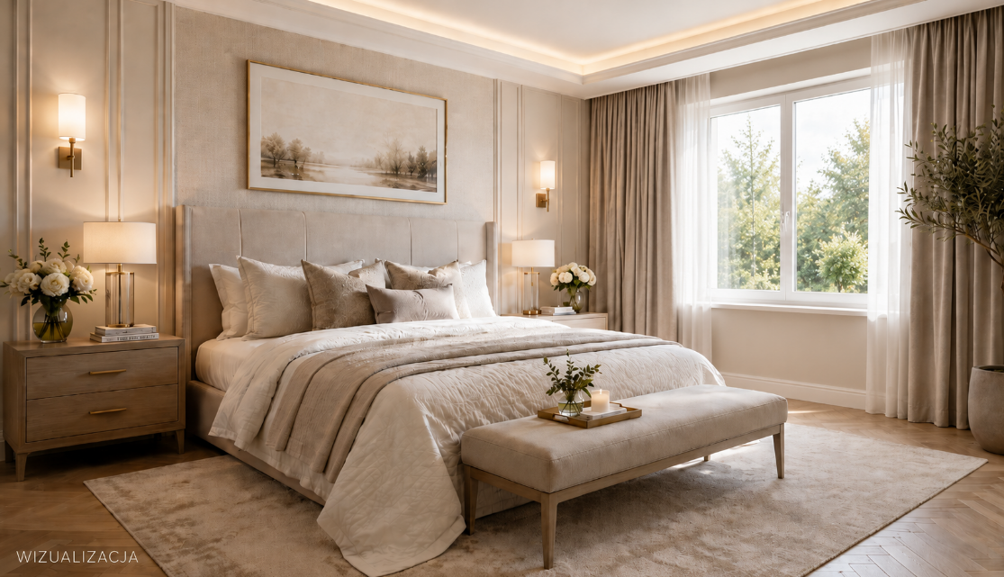 Sypialnia w domu 132 m² - Kameralny Zajączków